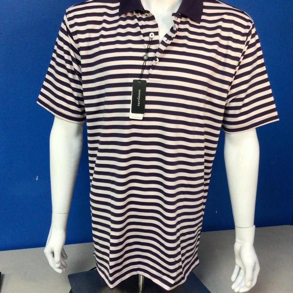 NWT Turtleson Tour Performance Bar Stripe men's polo Size XL IMPERIAL